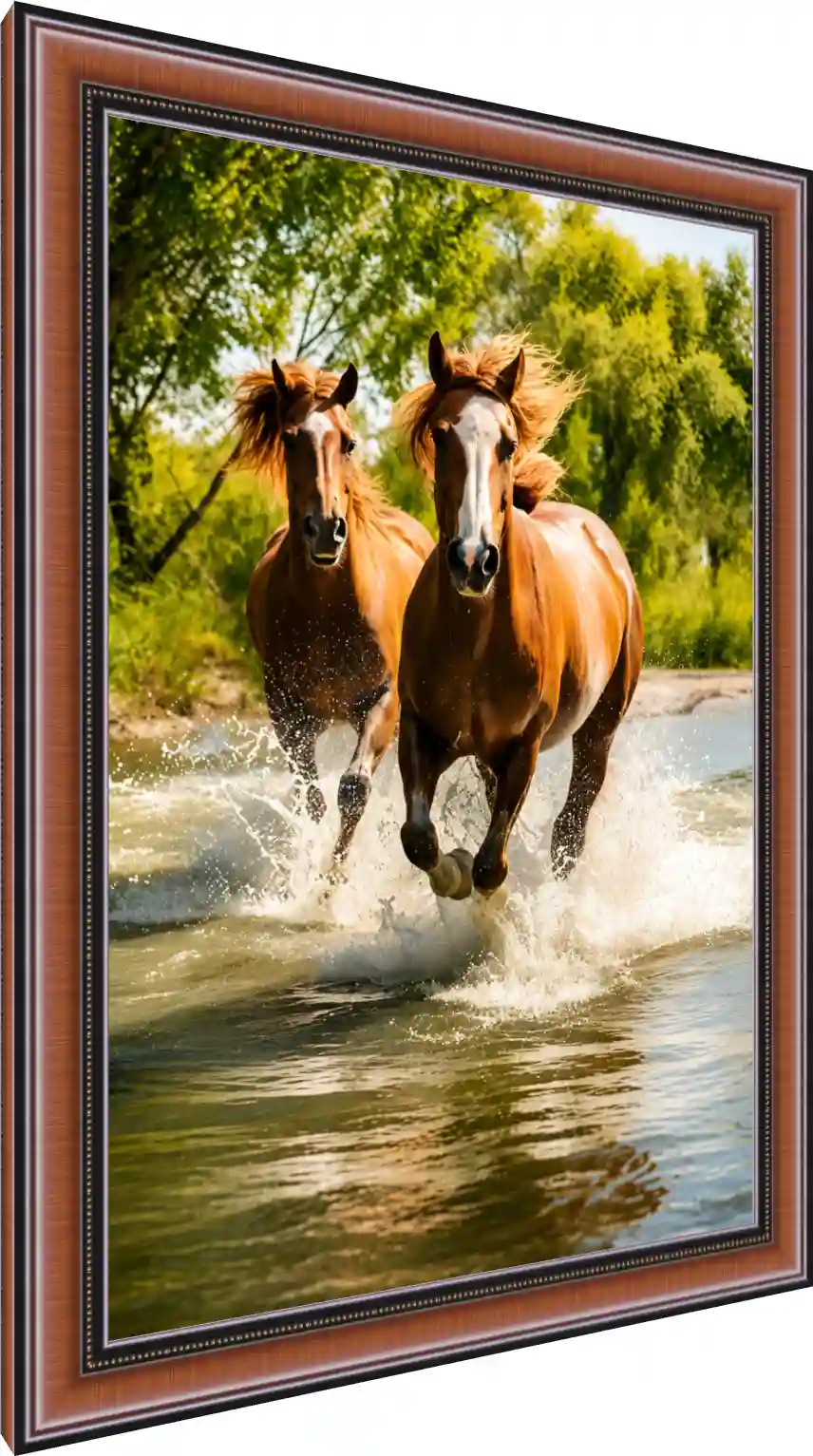 Majestic Dual Horses Spiritual Portrait Canvas — photo frame preview | PrintPosters.in